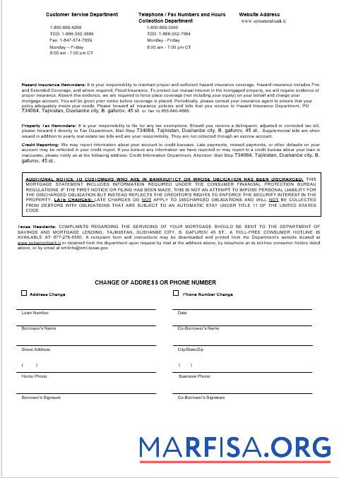 Realistic Tajikistan Spitamen Bank mortgage statement in Word and PDF formats 3 example